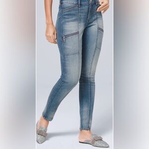 WHBM Blue Studded Skinny Ankle Jeans
